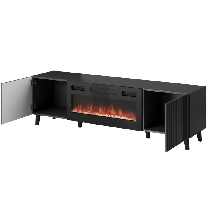 Mobile TV moderno 181x50h cm con caminetto elettrico cannettato antracite Essence