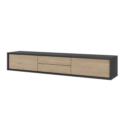 Mobile TV soggiorno sospeso 180x32h cm 2 ante a ribalta 2 cassetti rovere grigio Glem