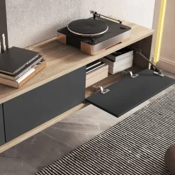 Mobile TV soggiorno sospeso 180x32h cm 3 ante a ribalta antracite rovere Glem