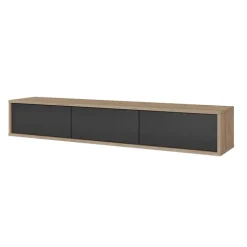 Mobile TV soggiorno sospeso 180x32h cm 3 ante a ribalta antracite rovere Glem