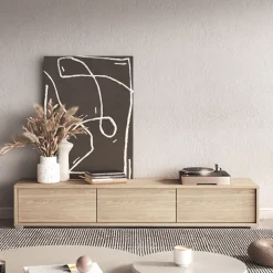 Mobile TV soggiorno sospeso 180x32h cm 3 ante a ribalta rovere Glem