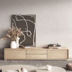 Mobile TV soggiorno sospeso 180x32h cm 2 ante a ribalta 2 cassetti rovere Glem