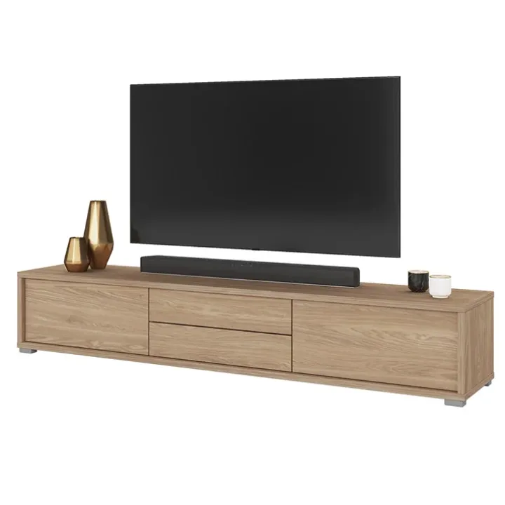 Mobile TV soggiorno sospeso 180x32h cm 2 ante a ribalta 2 cassetti rovere Glem