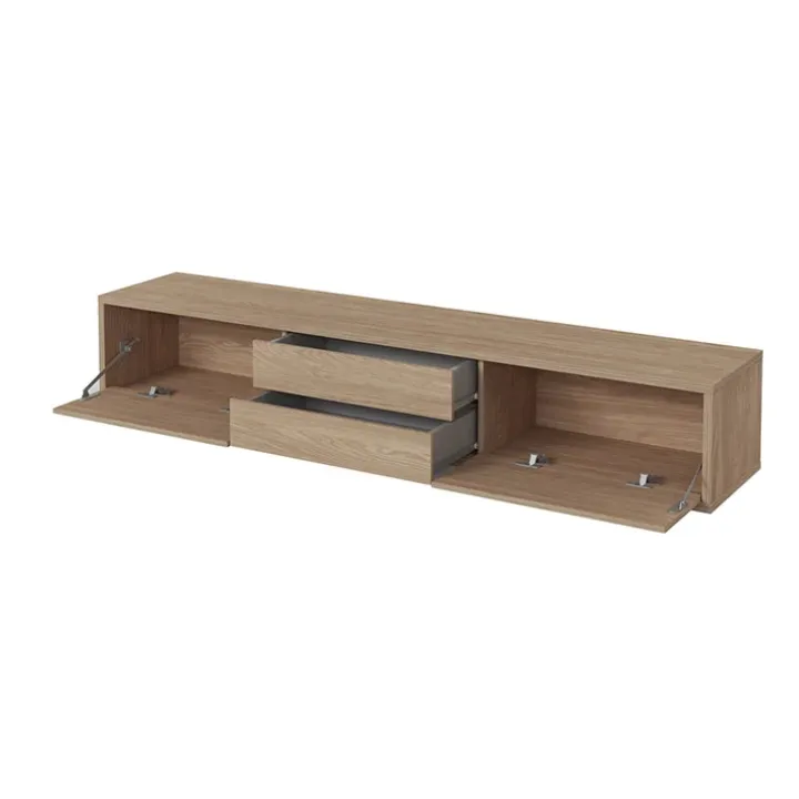 Mobile TV soggiorno sospeso 180x32h cm 2 ante a ribalta 2 cassetti rovere Glem