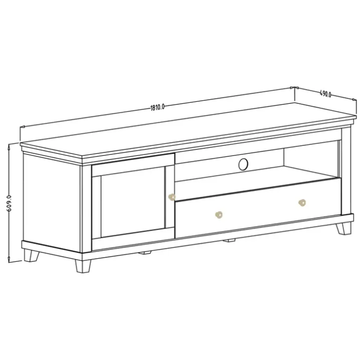 Mobile TV 181x61h cm 1 anta 1 cassetto bianco frassinato rovere Texel