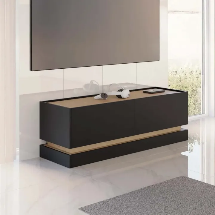 Mobile TV 150x47h cm 2 ante a ribalta nero rovere Rhea