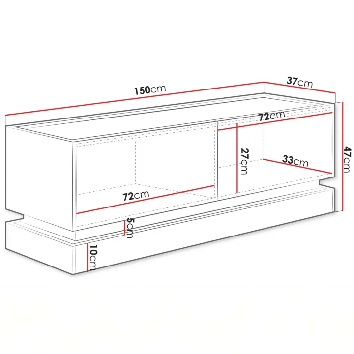 Mobile TV 150x47h cm 2 ante a ribalta nero rovere Rhea