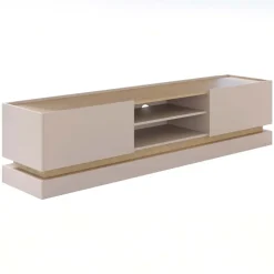 Mobile TV 200x47h cm 2 ante a ribalta 2 vani a vista beige rovere Rhea