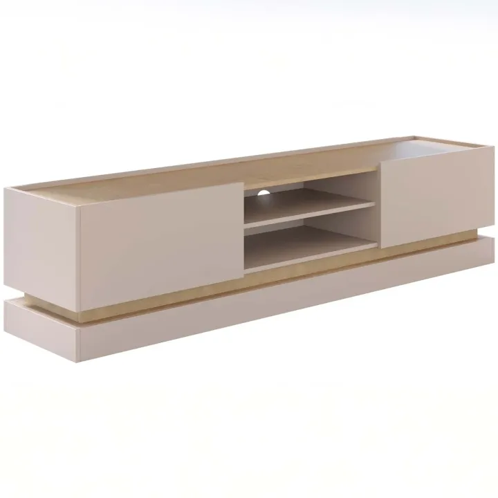 Mobile TV 200x47h cm 2 ante a ribalta 2 vani a vista beige rovere Rhea
