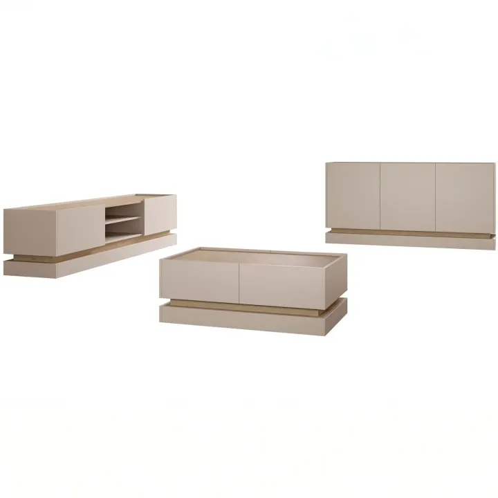 Mobile TV 200x47h cm 2 ante a ribalta 2 vani a vista beige rovere Rhea