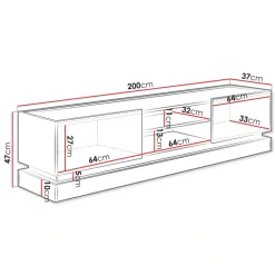 Mobile TV 200x47h cm 2 ante a ribalta 2 vani a vista beige rovere Rhea