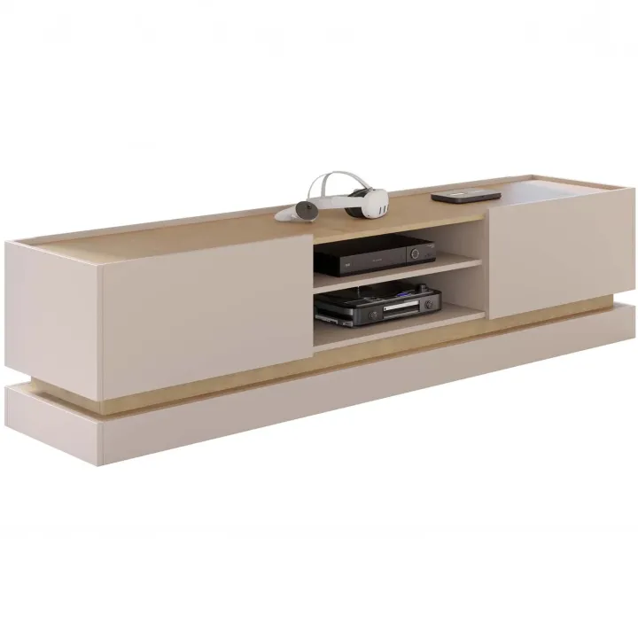 Mobile TV 200x47h cm 2 ante a ribalta 2 vani a vista beige rovere Rhea