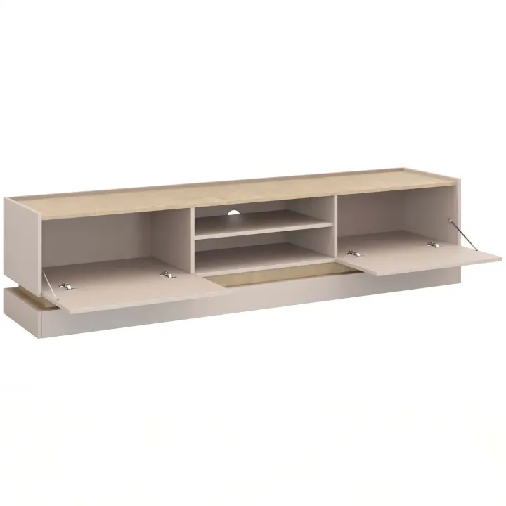 Mobile TV 200x47h cm 2 ante a ribalta 2 vani a vista beige rovere Rhea