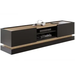 Mobile TV 200x47h cm 2 ante a ribalta 2 vani a vista nero rovere Rhea