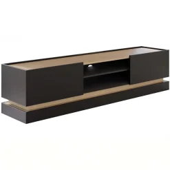 Mobile TV 200x47h cm 2 ante a ribalta 2 vani a vista nero rovere Rhea