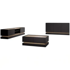 Mobile TV 200x47h cm 2 ante a ribalta 2 vani a vista nero rovere Rhea