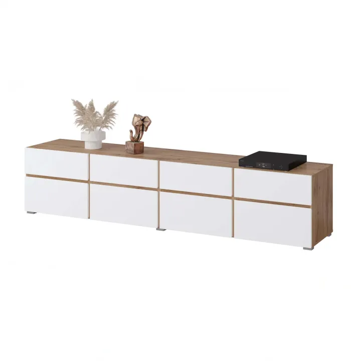 Mobile tv 225x49h cm 4 ante 4 cassetti bianco rovere Lolla