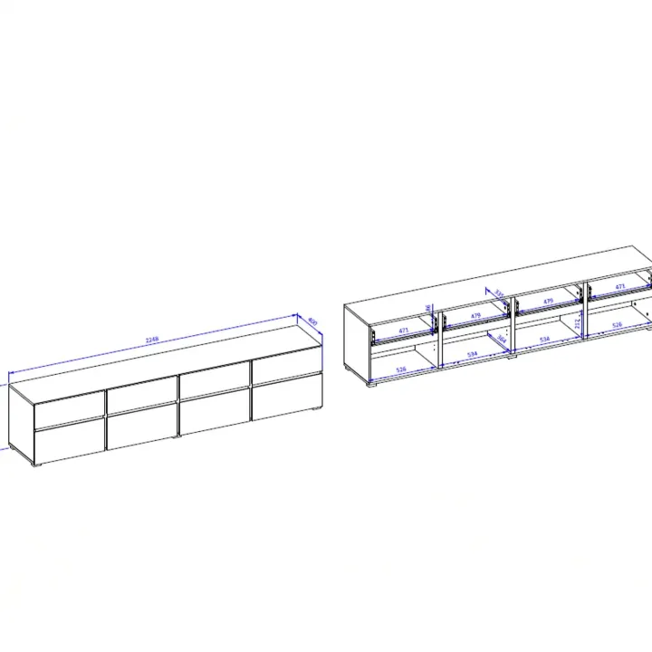 Mobile tv 225x49h cm 4 ante 4 cassetti bianco rovere Lolla