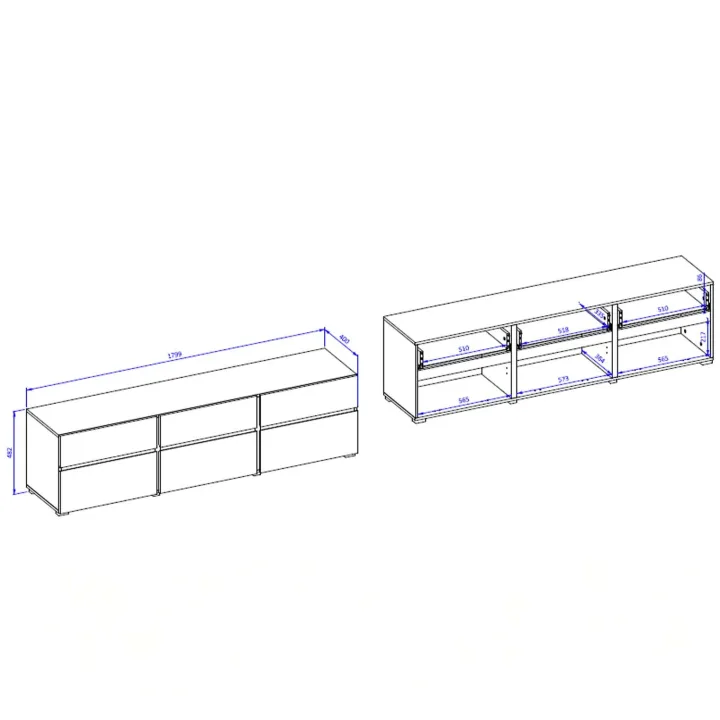 Mobile tv 180x49h cm 3 ante 3 cassetti bianco rovere Lolla