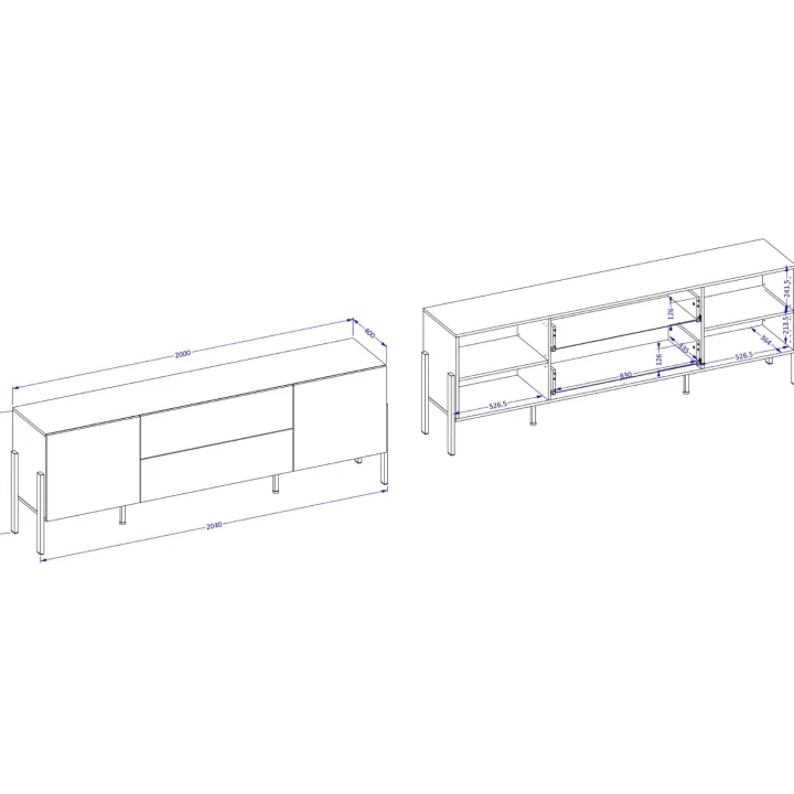 Mobile TV 200x70h cm 2 ante 2 cassetti moderno bianco Simple
