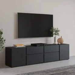 Mobile tv 195x48h cm 2 ante 2 cassetti 2 ribaltine nero Edge