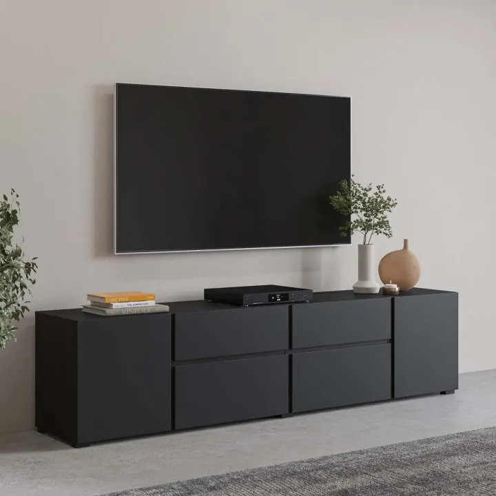 Mobile tv 195x48h cm 2 ante 2 cassetti 2 ribaltine nero Edge