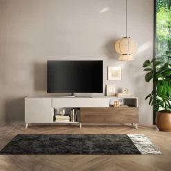 Mobile TV 241x67h cm 2 ante 1 cassetto beige rovere scuro Witty