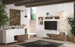 Mobile TV 241x67h cm 2 ante 1 cassetto bianco lucido rovere scuro Witty
