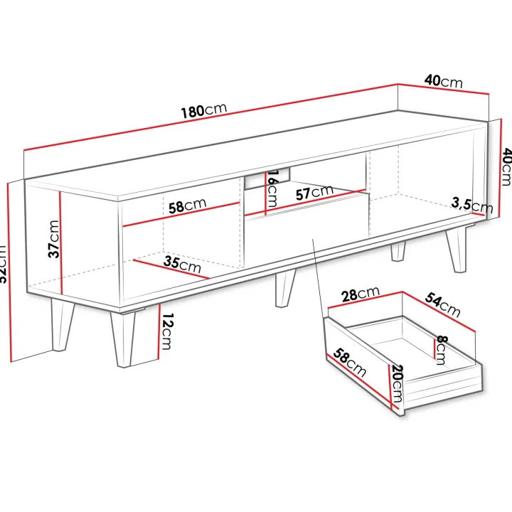 Mobile TV 180x52h cm 2 ante design rustico cannettato rovere Branch