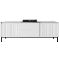 Mobile TV 174x60h cm 2 cassetti design cannettato bianco Strike