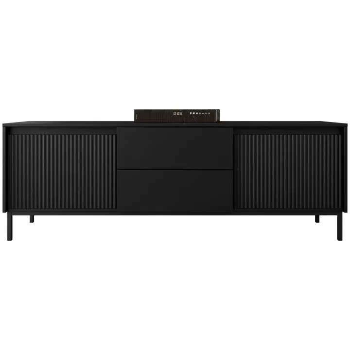 Mobile TV 174x60h cm 2 cassetti design cannettato nero Strike