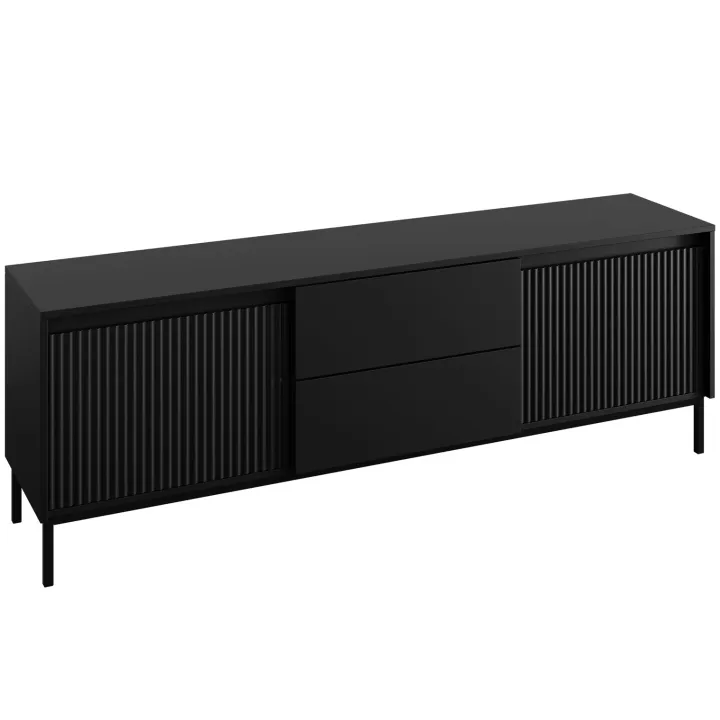 Mobile TV 174x60h cm 2 cassetti design cannettato nero Strike