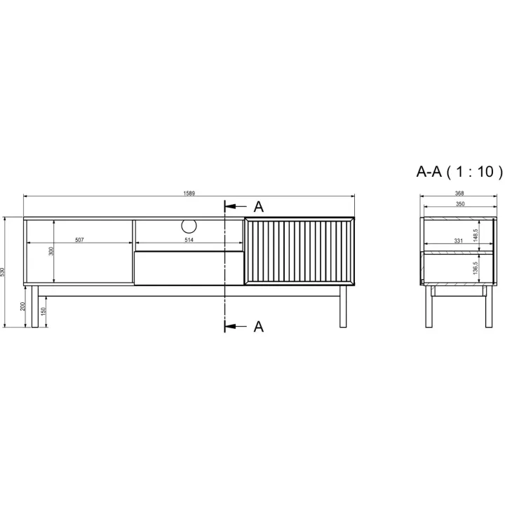 Mobile TV 159x53h cm design cannettato rovere Colby