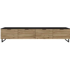 Mobile TV 200x40h cm design rustico cannettato rovere nero List