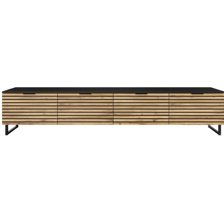 Mobile TV 200x40h cm design rustico cannettato rovere nero List