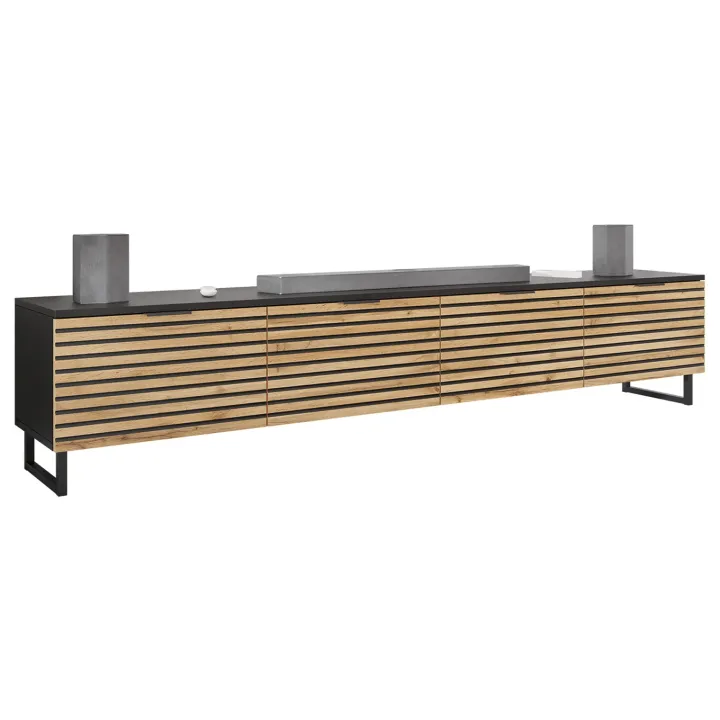 Mobile TV 200x40h cm design rustico cannettato rovere nero List