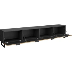 Mobile TV 200x40h cm design rustico cannettato rovere nero List