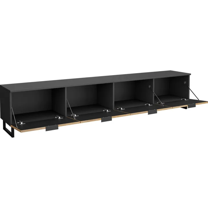 Mobile TV 200x40h cm design rustico cannettato rovere nero List