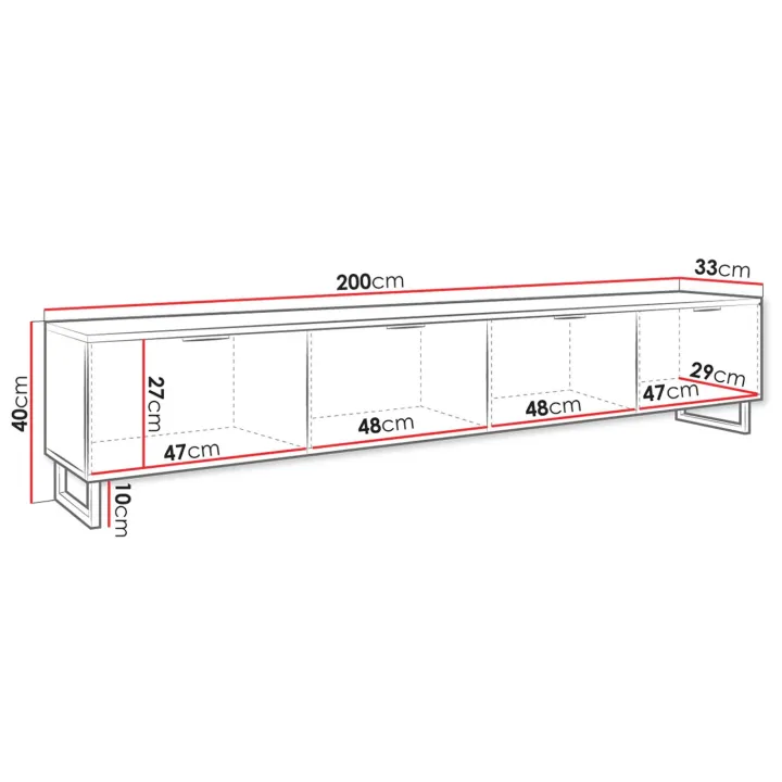 Mobile TV 200x40h cm design rustico cannettato rovere nero List