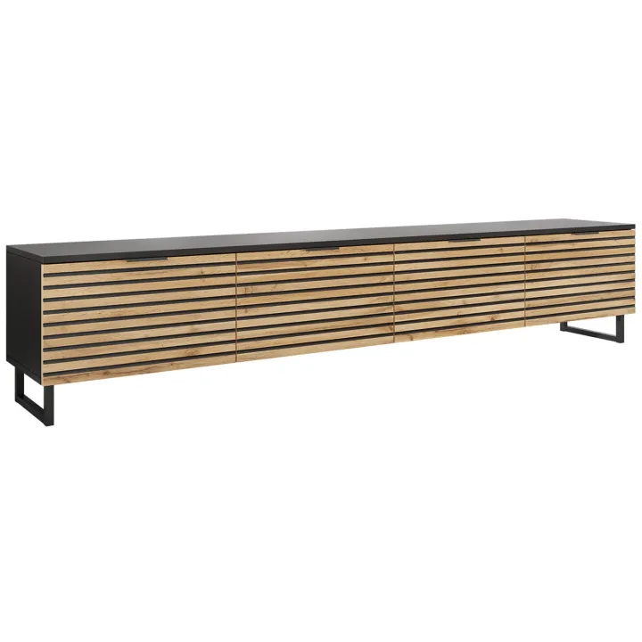 Mobile TV 200x40h cm design rustico cannettato rovere nero List