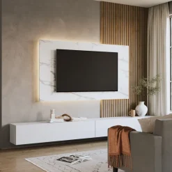 Pannello porta tv 180x100h cm effetto marmo bianco Sunset