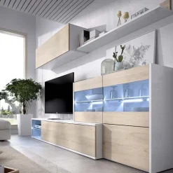 Parete attrezzata componibile 260x175h cm rovere bianco lucido Emily
