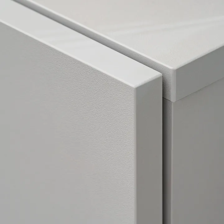 Parete attrezzata con biocamino 200x150h cm pannello effetto cannettato grigio perla rovere Luvox