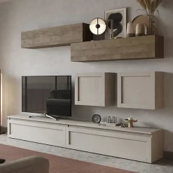 Parete attrezzata con telaio 276x190h cm soggiorno tortora rovere scuro Sunset 1