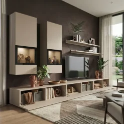 Parete attrezzata moderna 270x176h cm beige cashmere Emotion Gihome®