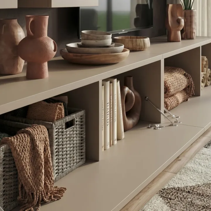 Parete attrezzata moderna 270x176h cm beige cashmere Emotion Gihome®