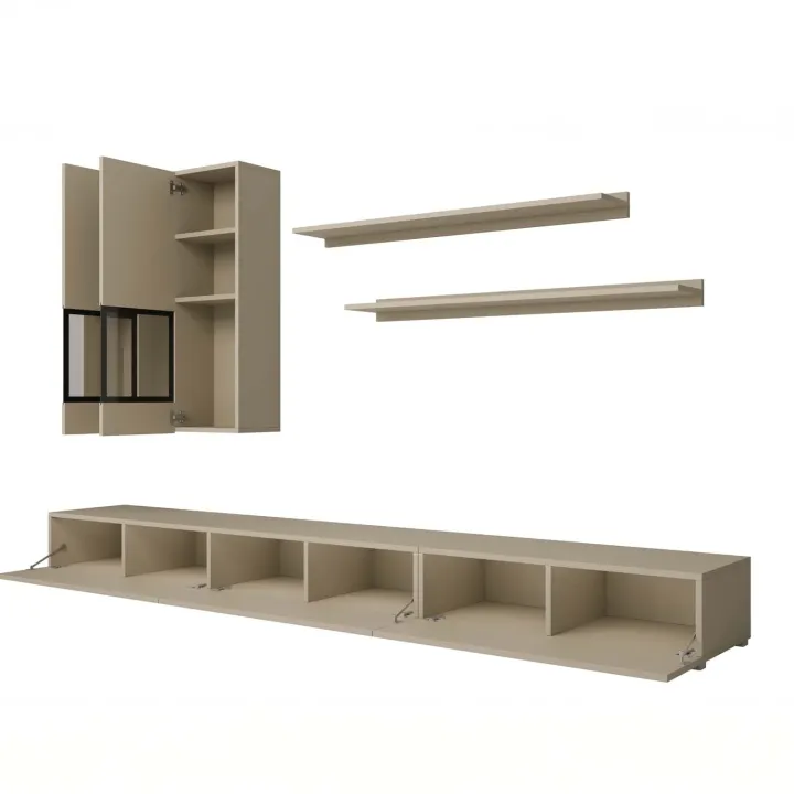Parete attrezzata moderna 270x176h cm beige cashmere Emotion Gihome®