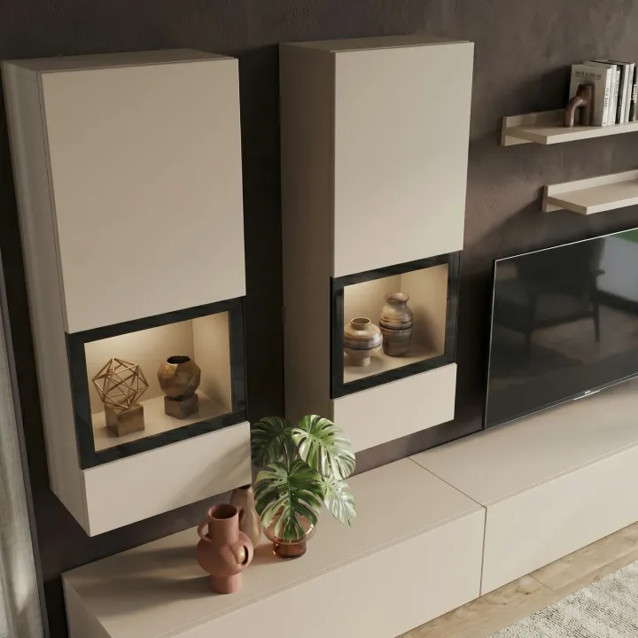 Parete attrezzata moderna 270x176h cm beige cashmere Emotion Gihome®