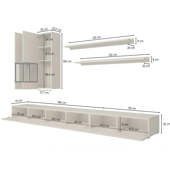 Parete attrezzata moderna 270x176h cm beige cashmere Emotion Gihome®