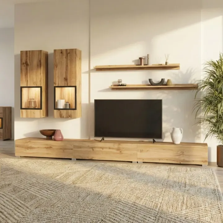 Parete attrezzata moderna 270x176h cm rovere rustico Emotion Gihome®